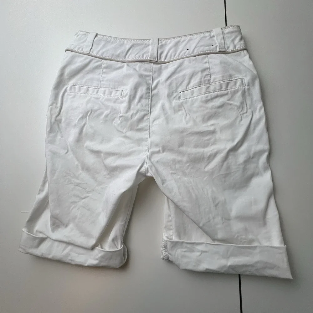 Gap Kids Bermuda Capri Cotton Spandex Roll Cuff Shorts White Beige Girls 12 Slim